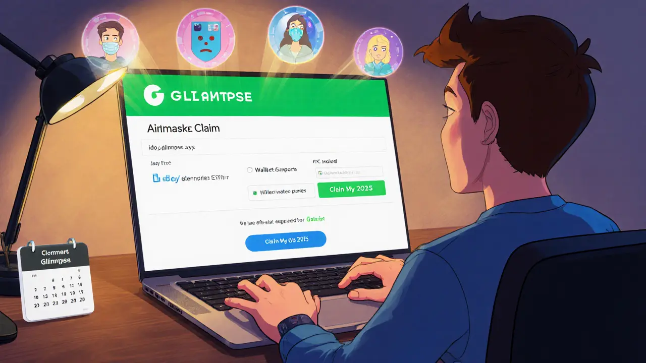 Young adult connecting Metamask and completing KYC on the Glimpse IDO claim portal.