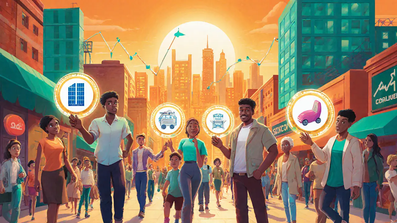 Marketplace of diverse users holding COLLAT tokens representing real assets.