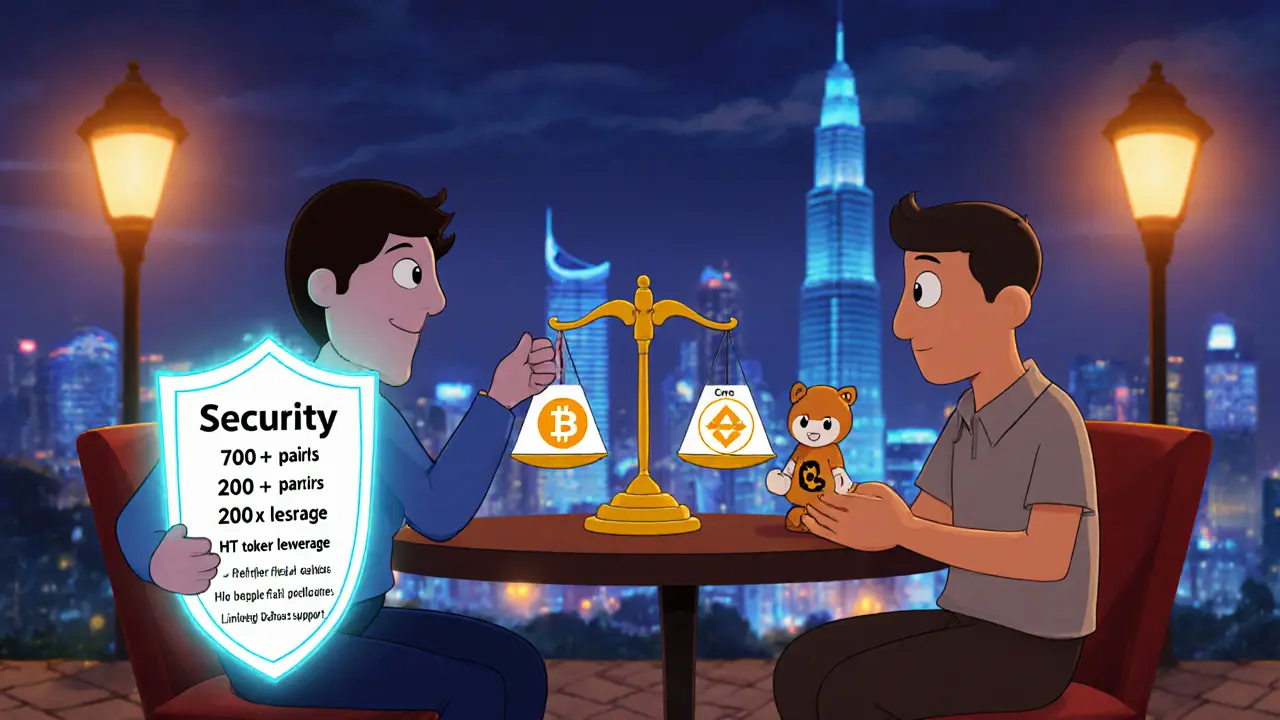 Cafe scene with characters weighing HTX pros and cons against security.