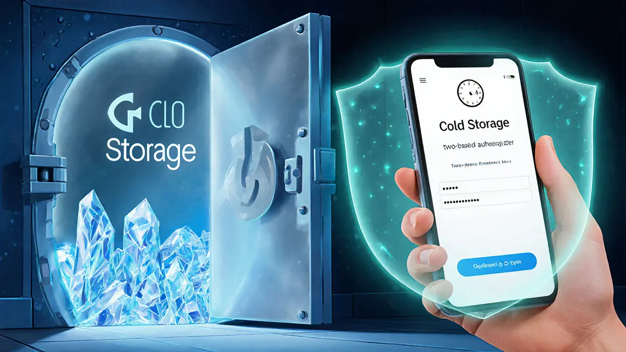 Pixar-style view of a vault, 2FA phone, and glowing shield representing Bitpin security.