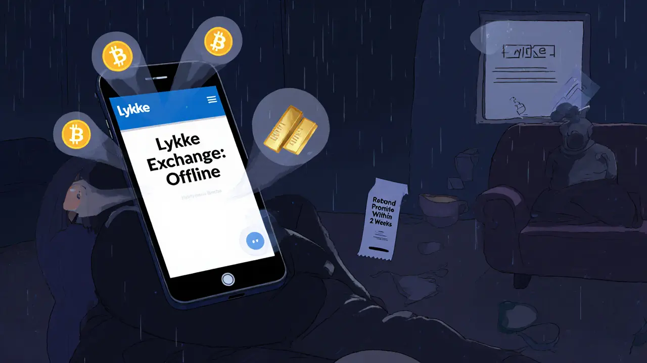 A lonely user stares at a blank phone, watching their lost crypto assets fade away, surrounded by empty coffee cups and unanswered emails.