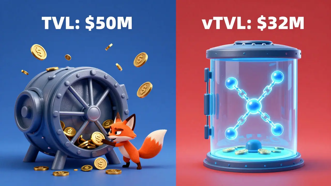 Two contrasting DeFi vaults: one messy with fake tokens, one clean with verified blockchain links.