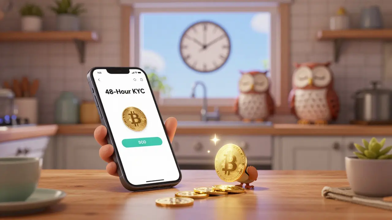 A user watching SGD turn into Bitcoin on a simple mobile app in a cozy home setting.