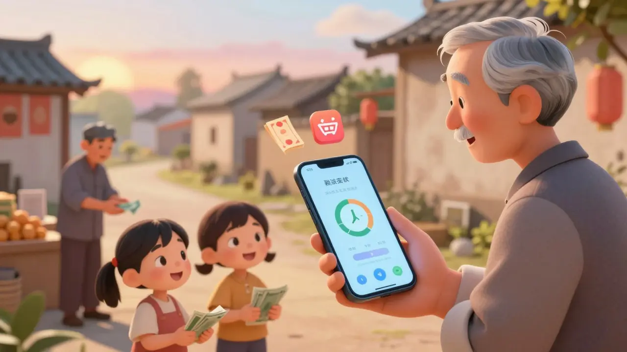 Family receiving time-limited digital subsidies in a rural Chinese village.