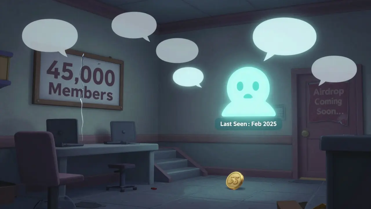 An empty Discord server with ghostly chat bubbles and a 'Last Seen' tag from 2025.