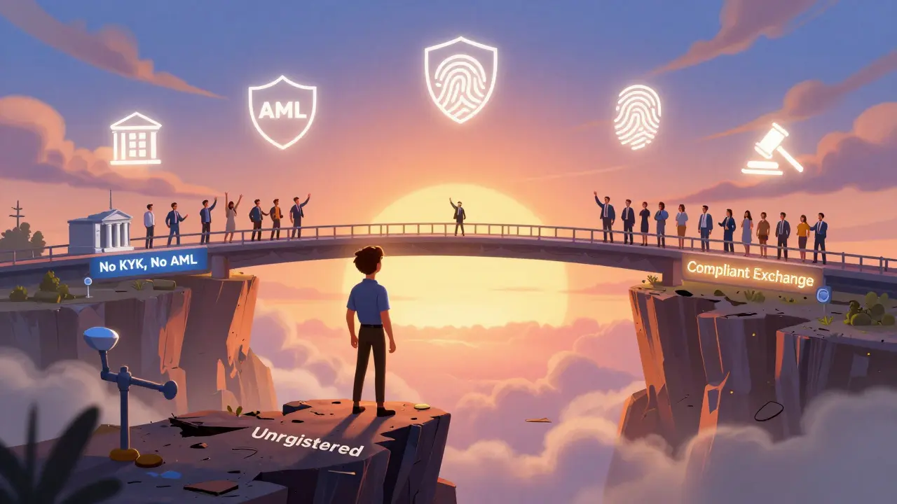 An entrepreneur stands at a crossroads: one path leads to collapse, the other to compliance.