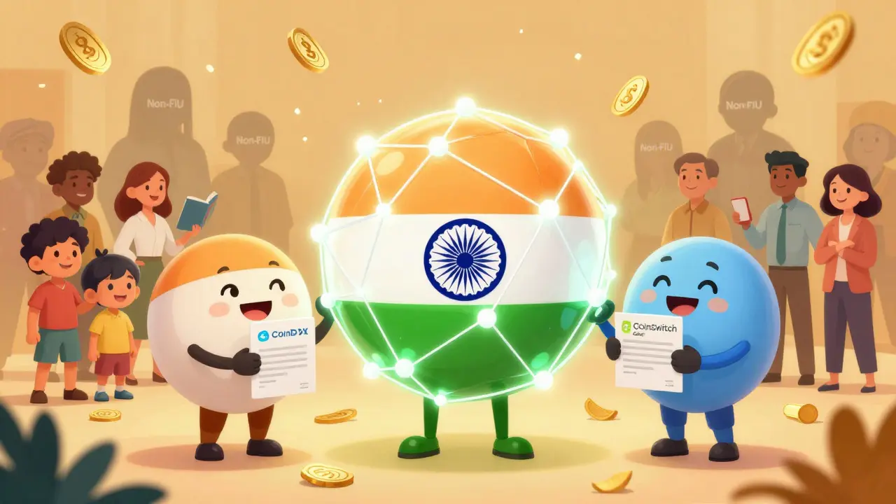 Friendly Indian crypto platforms handing tax documents to happy users, while non-compliant ones fade into shadows.
