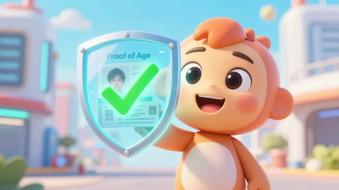 A stylized character using a holographic shield to prove identity without revealing personal data.