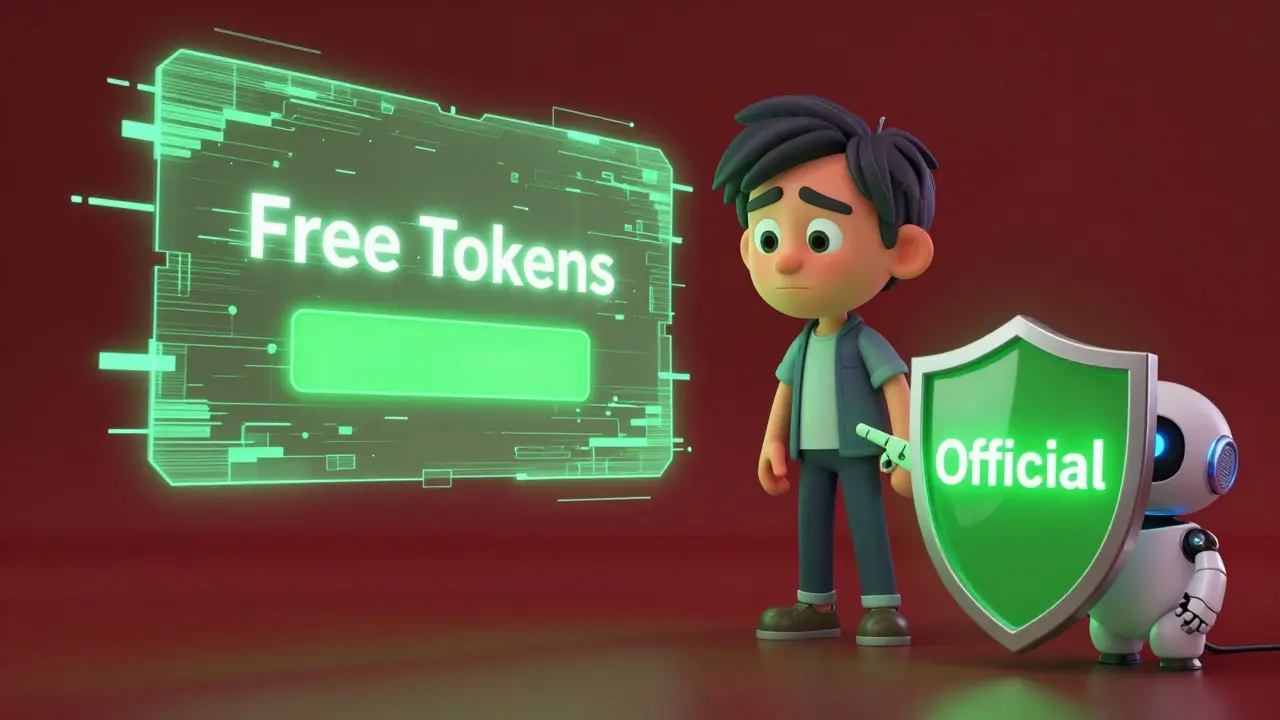 User and robot assistant identifying a scam token website with a safety shield