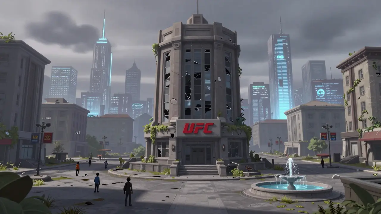 Abandoned digital town representing dormant UFC WIN crypto project