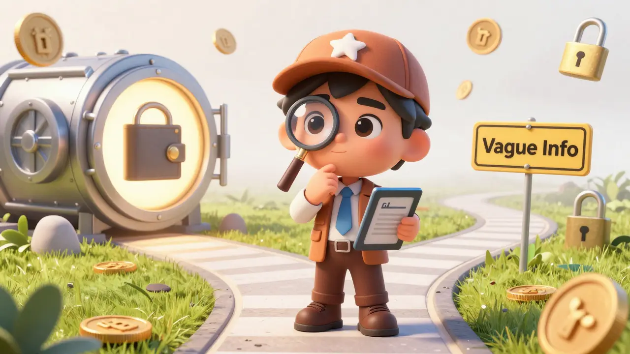 Detective avatar checking safety before choosing a crypto platform