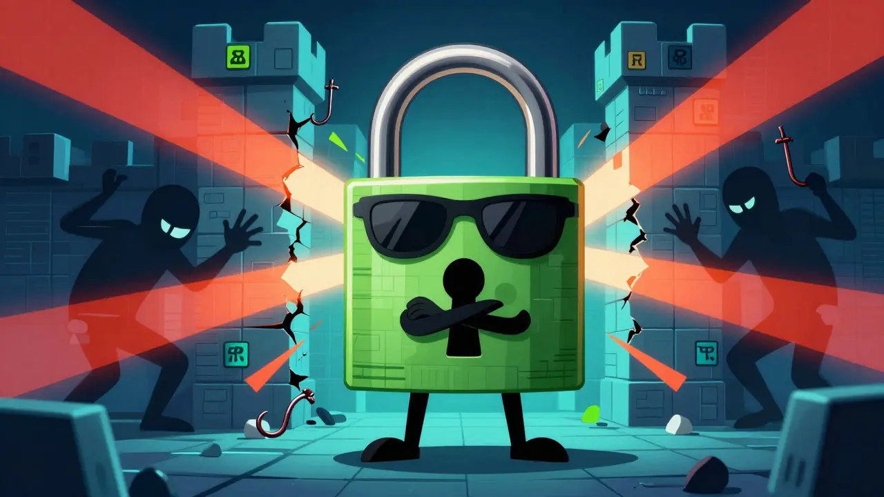 Animated lock blocking hackers to represent crypto scam protection