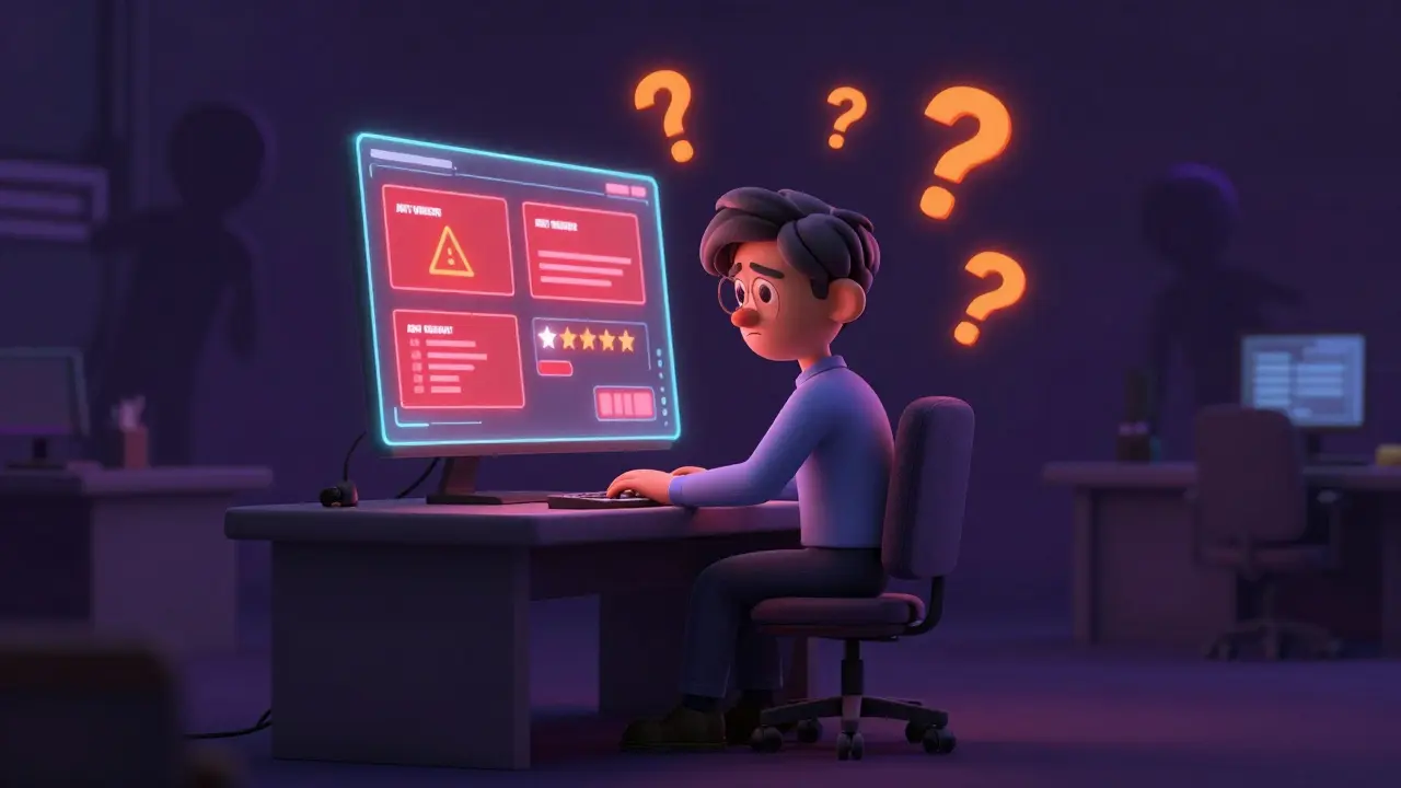 Anxious trader facing risks and unknowns on a crypto platform