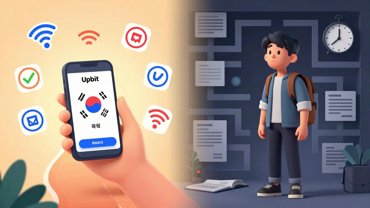 Contrast between easy local access and complex international verification