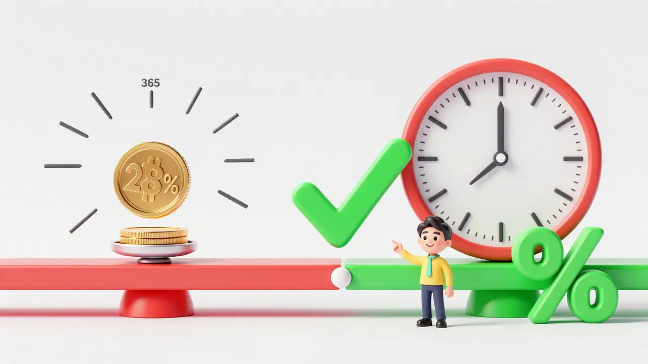 Illustration comparing short-term 28% tax vs long-term 0% tax