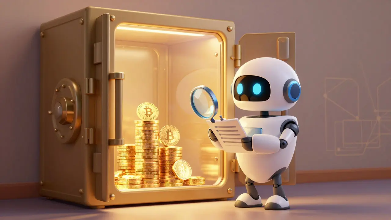 Robot guard protecting a transparent crypto vault