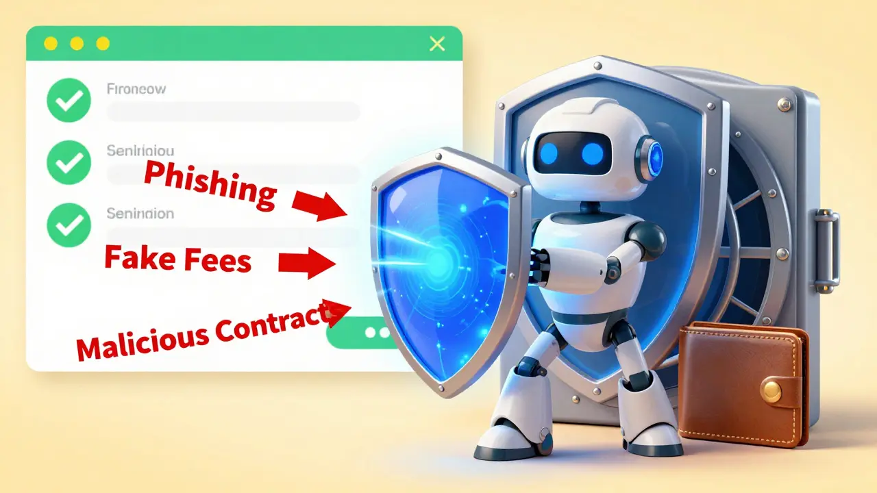 Robot shield protecting digital wallet from phishing attacks
