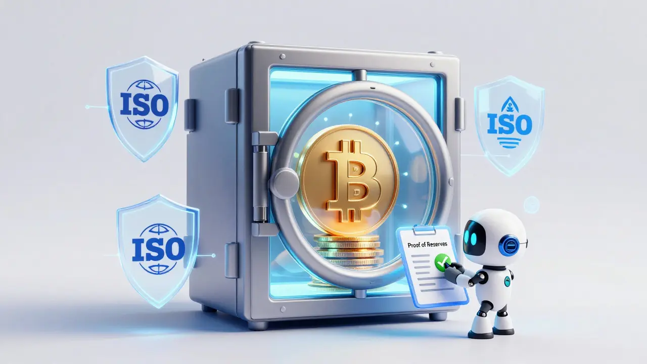Secure crypto vault with holographic shields and robot assistant