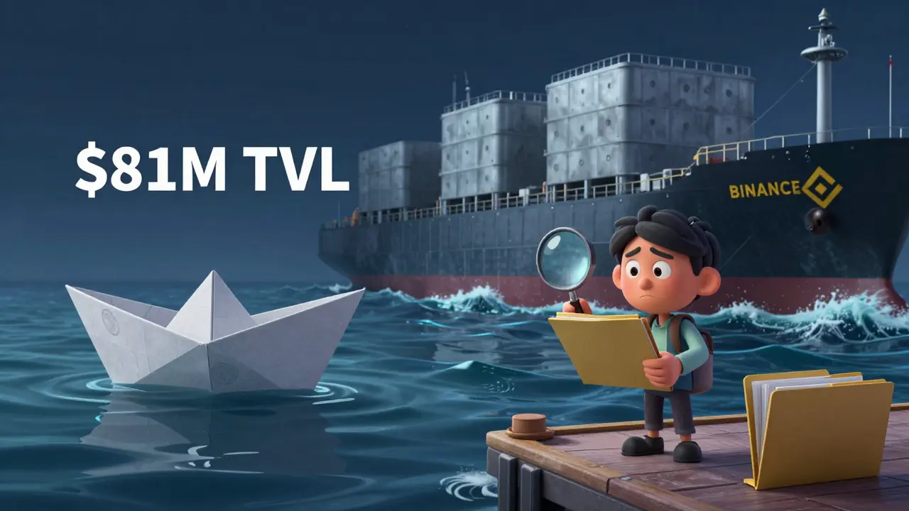 Small boat vs large ships illustrating Coin8's low TVL and missing audits