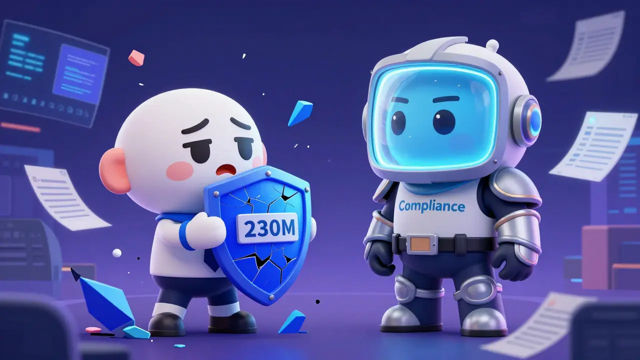 Stylized mascots of WazirX and CoinDCX facing security breaches and compliance rules.