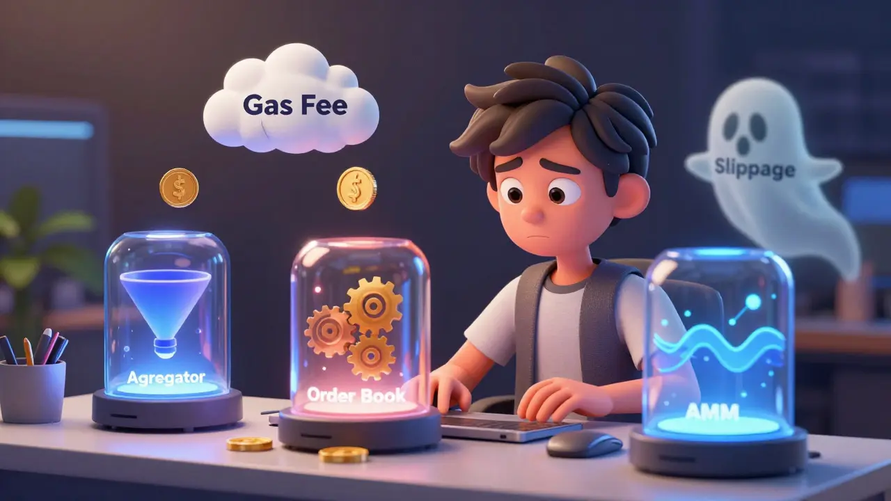 User choosing between DEX types while avoiding fee clouds
