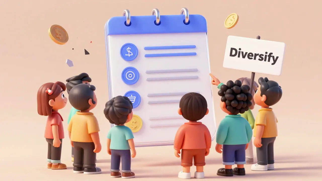 Characters reviewing a transparent ledger for safer investment lessons