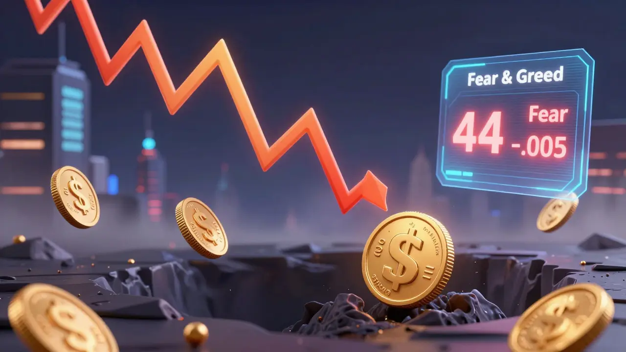 Golden SENSO coin falling dramatically against futuristic VR city backdrop