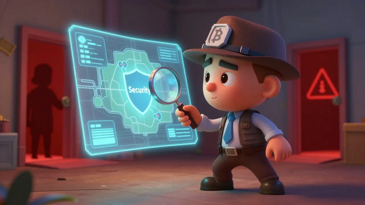 Digital detective checking security on a map