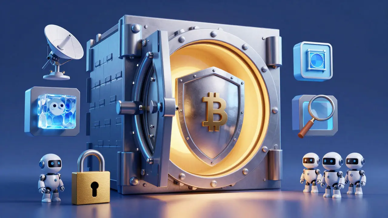 Illustration of a secure vault with six protective layers surrounding it