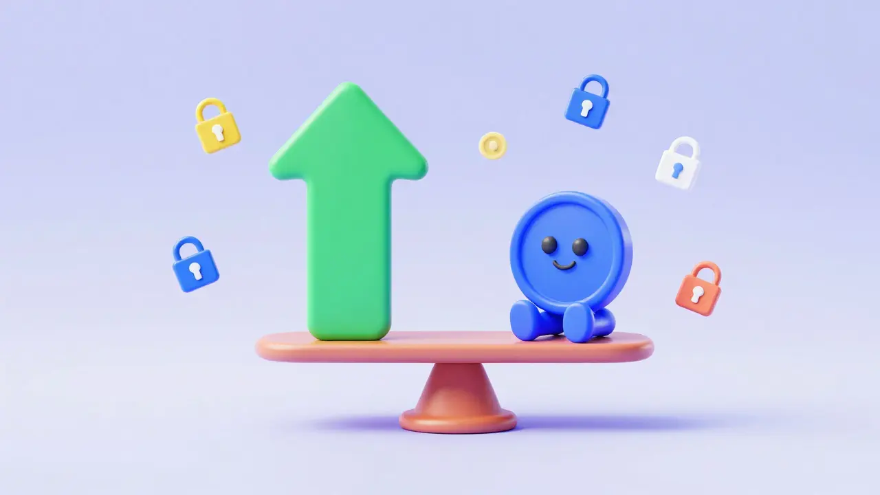 Playful illustration of a balanced scale with security locks