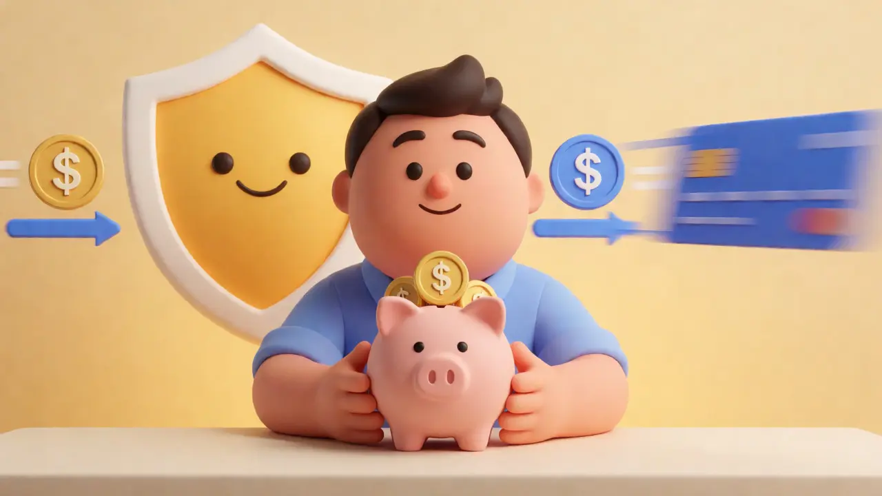 Cartoon trader saving money with zero withdrawal fees and secure storage