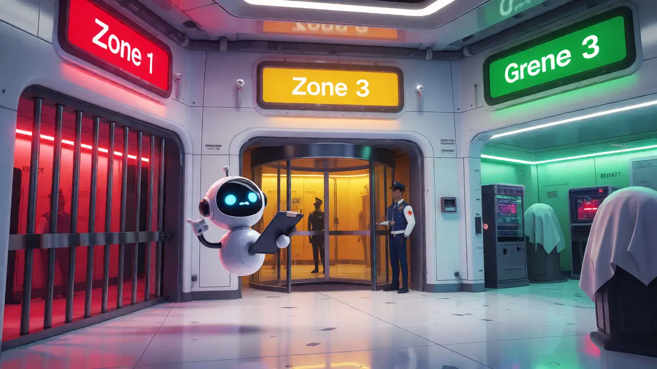 Control room with three colored restriction zones