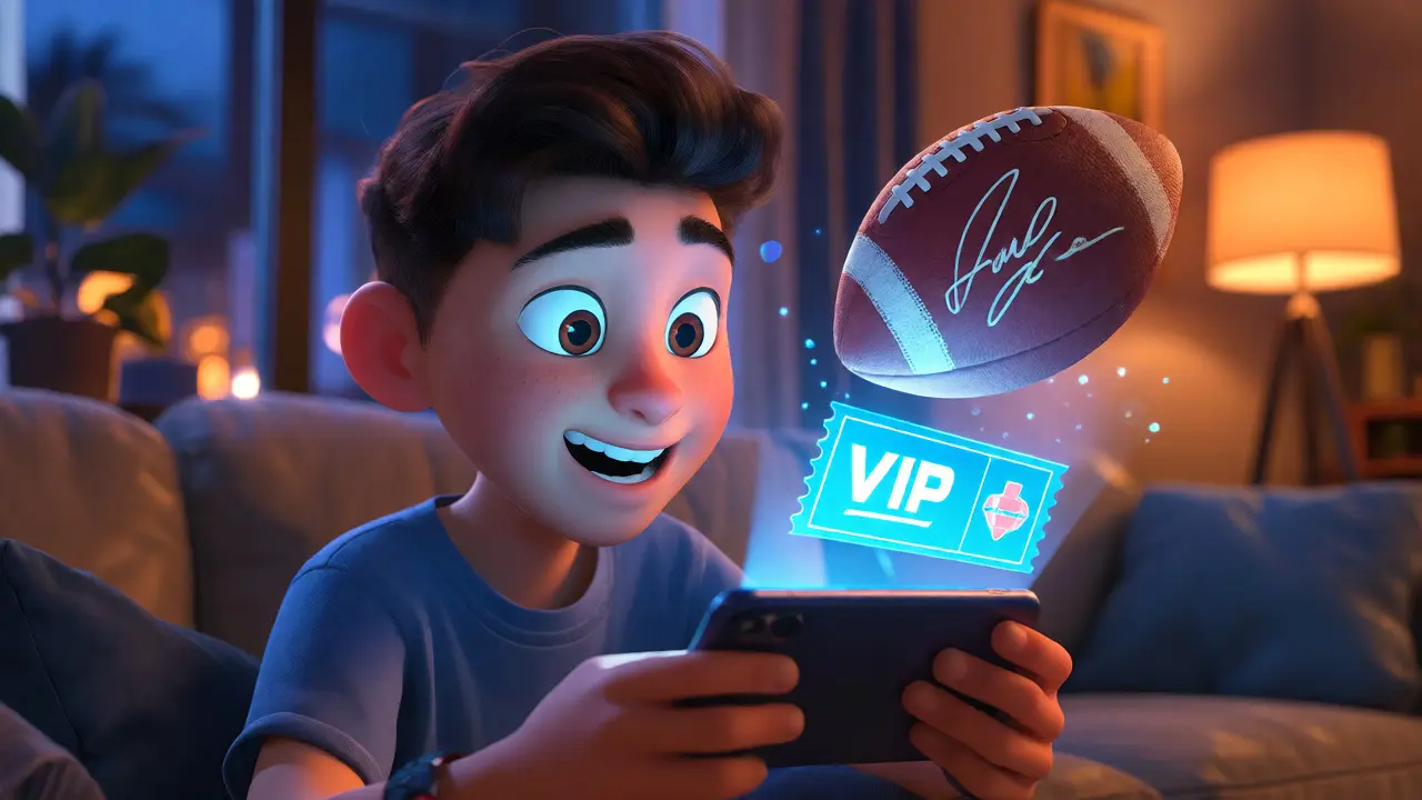 Fan viewing AR hologram of rewards from smartphone