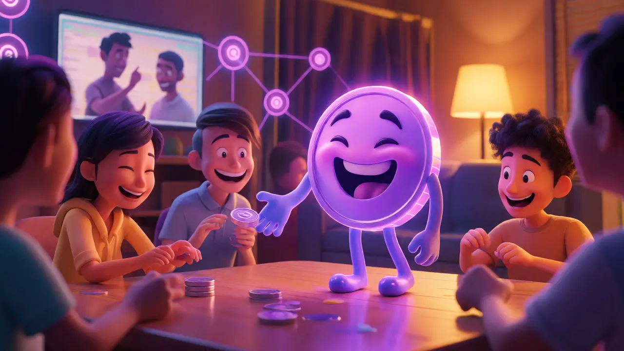 LGX token character distributing rewards to happy users
