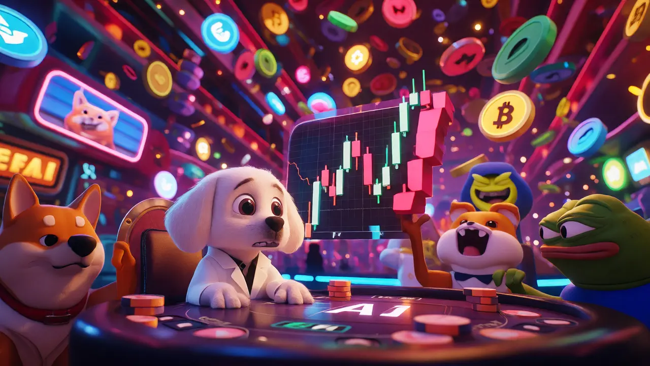 Memecoin characters gambling in digital casino