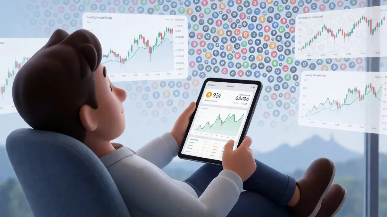 Simple trading interface with complex options fading into the background