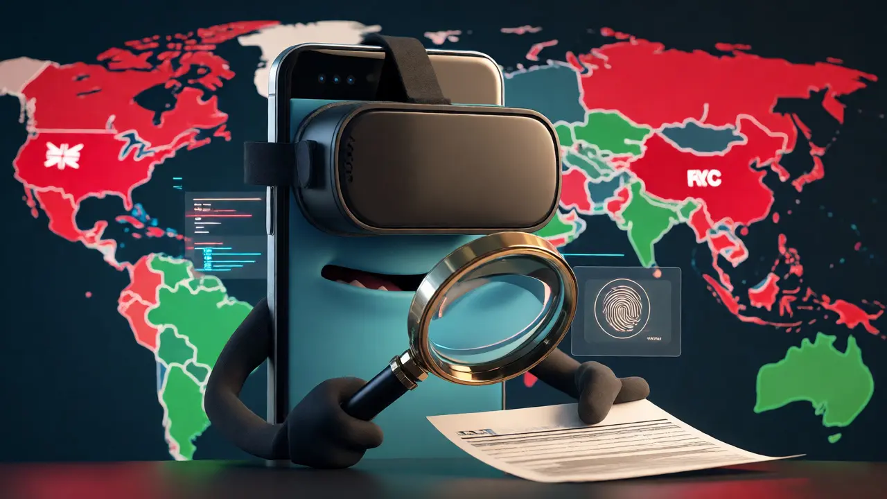 Smartphone character analyzing passport and map