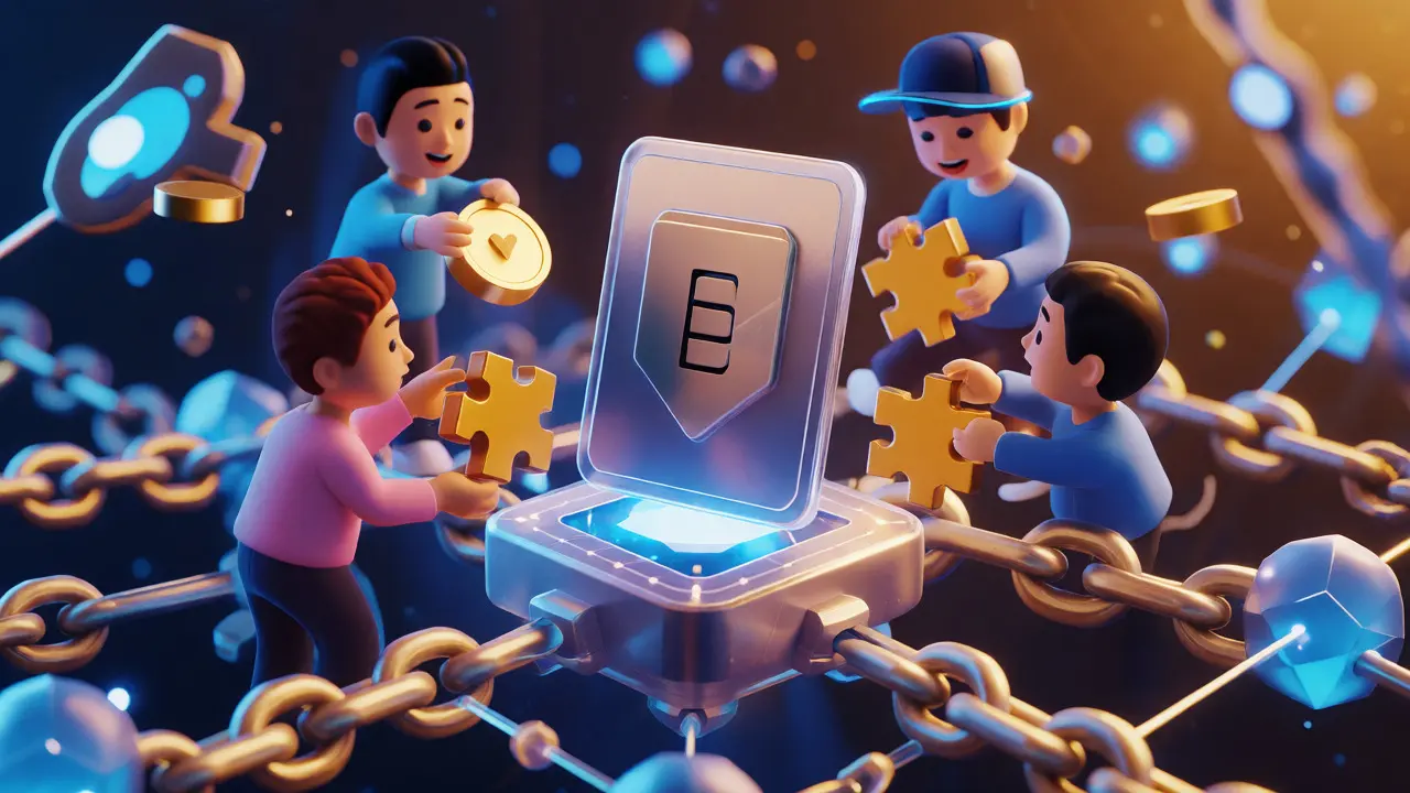 Cartoon avatars contributing to a central digital Talent Passport structure.