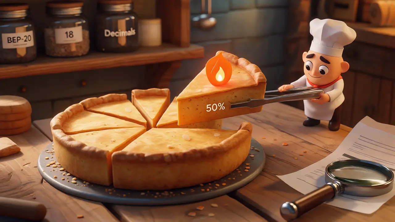 Cartoon chef removing a slice from a pie chart representing token burning mechanics